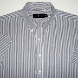 Polo by Ralph Lauren Blue &  White Striped Short Sleeve Dress Shirt - Size XL